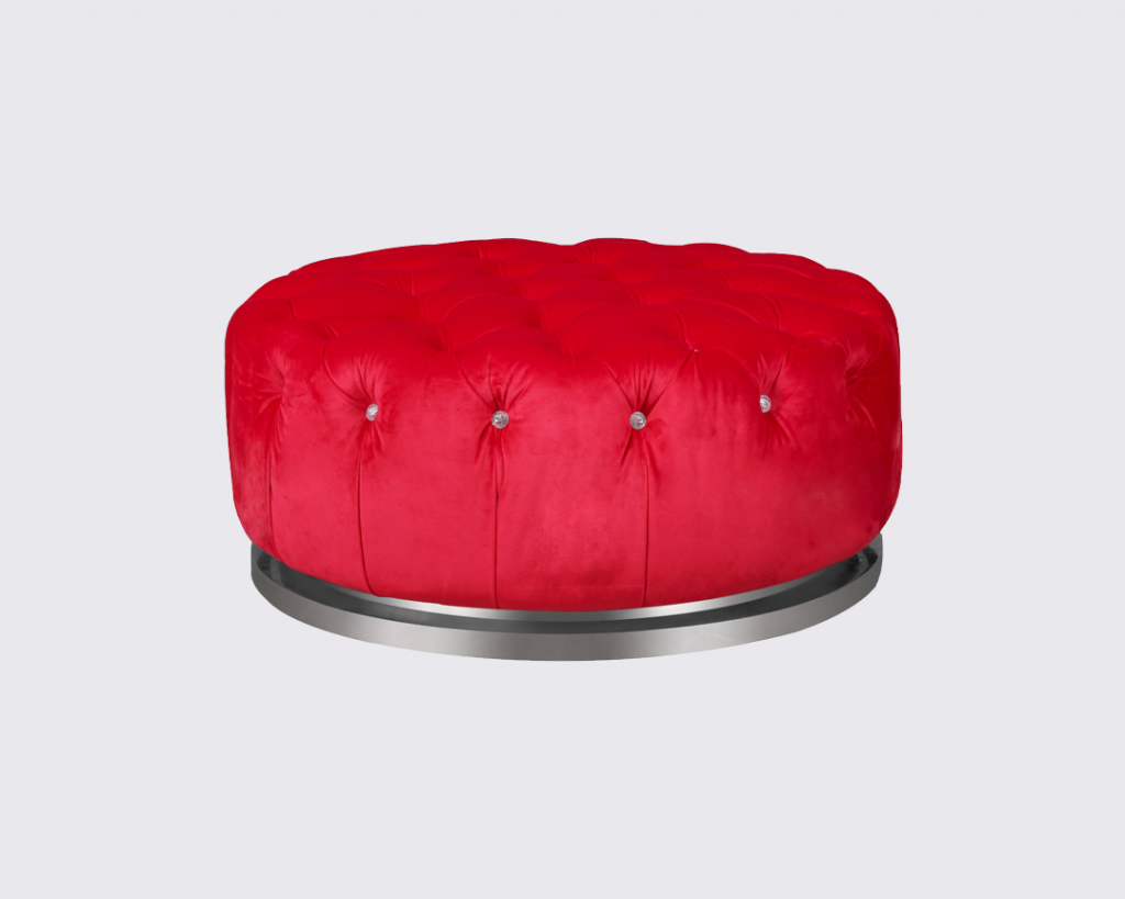 Red Tufted Round Ottoman 5