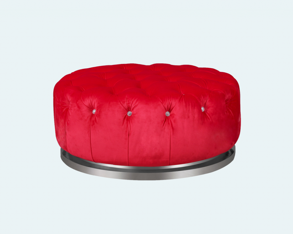 Red Tufted Round Ottoman 6