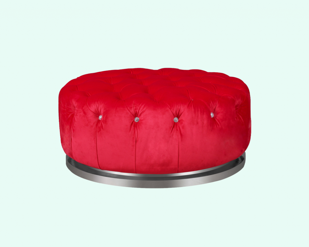 Red Tufted Round Ottoman 7