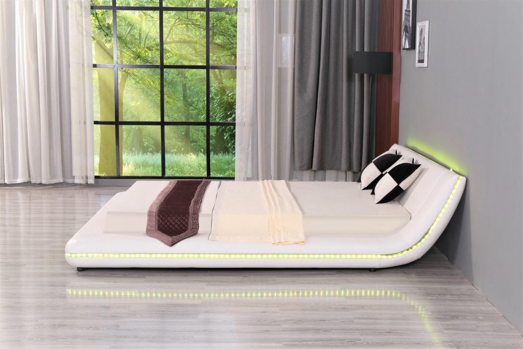 Upholstered Leather LED Bed 1