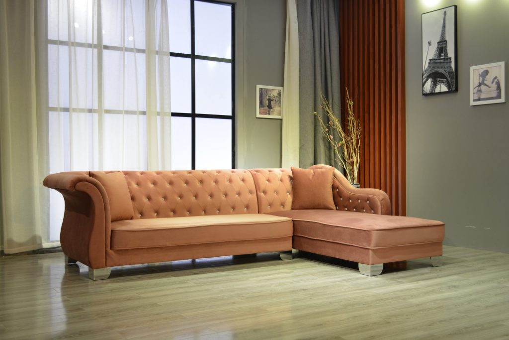 Wooden Velvet Sectional Sofa 1