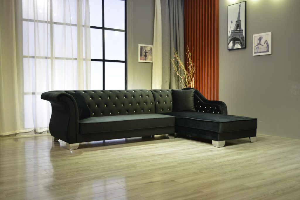 Wooden Velvet Sectional Sofa 2